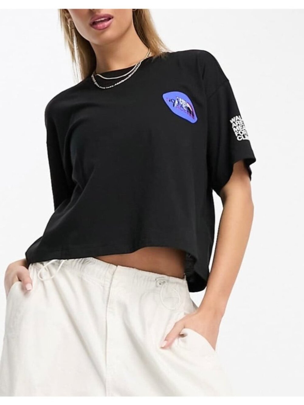 The North Face Womens Black Cropped T-Shirt Walls Are Meant For Climbing Size L